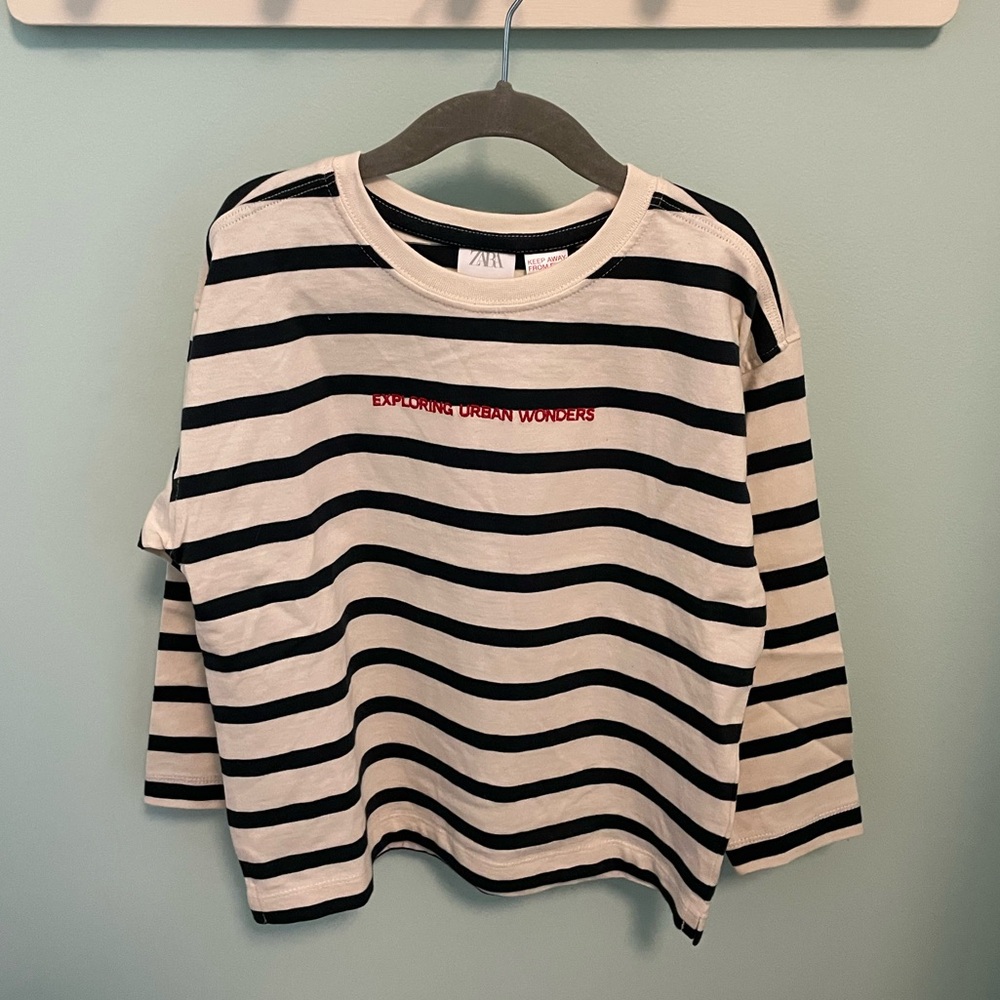 ZARA STRIPED SHIRT WITH EMBROIDERED TEXT